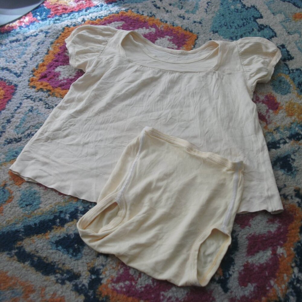 JOYCE Vintage Baby Outfit Matching Light Yellow Babydoll Dress & Bloomers ~ 12M